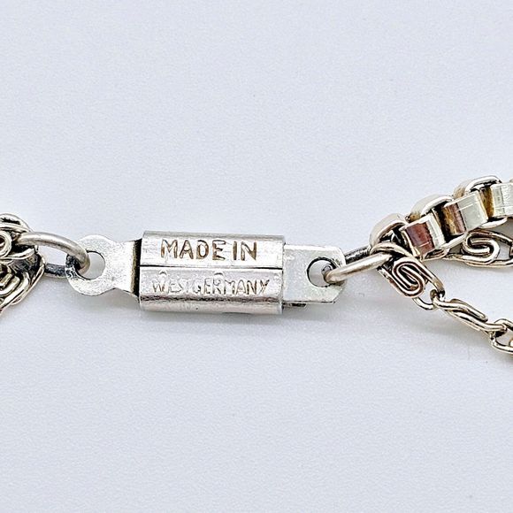 West Germany Necklace Vintage Silver Tone Swirl Box Triple Strand LONG 54" - Picture 8 of 9